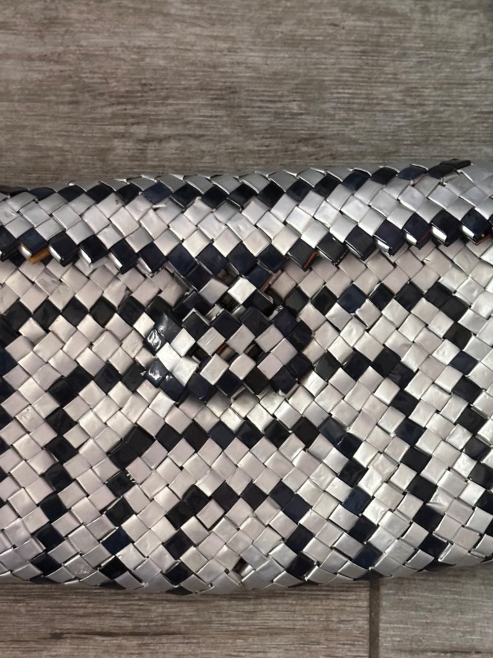Vintage Y2K Woven "Candy Wrapper" Shoulder Bag Black and Silver - Picture 2 of 5